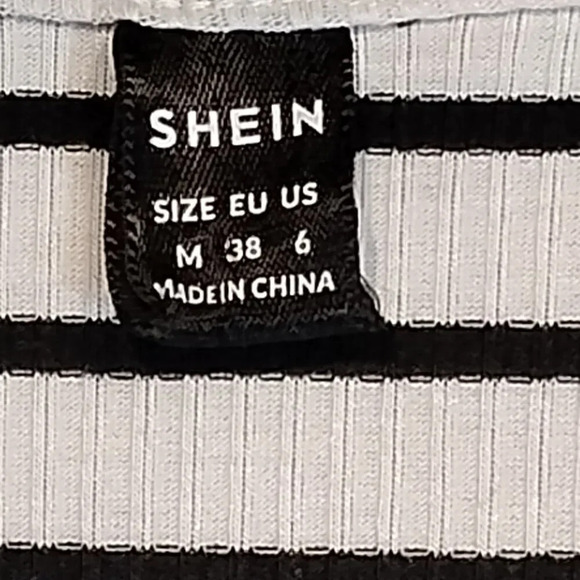 Shein NWOT White w/Blue Stripes Stretch Ribbed Sweater in Size M (US 6) - Picture 6 of 12